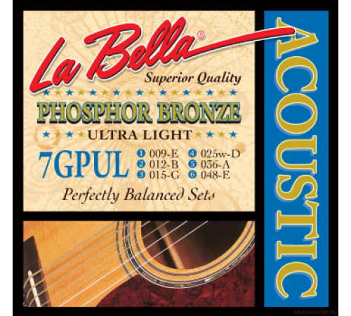 LA BELLA 7GPT Phosphor Bronze Extra Light 10-50 2 PAK струны для акустической гитары