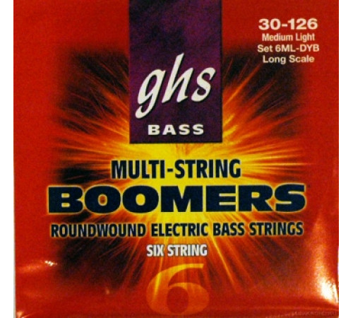 GHS 6ML-DYB 6-String Bass Boomers Medium Light 30-126 струны для 6-струнной бас-гитары, никелирован.