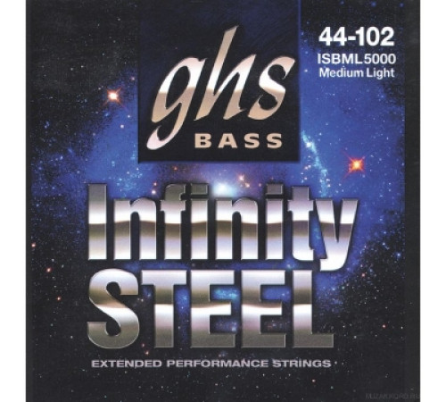 GHS ISBML5000 Infinity Steel Medium Light 44-102 струны для бас-гитары, стальная обмотка с покрытием