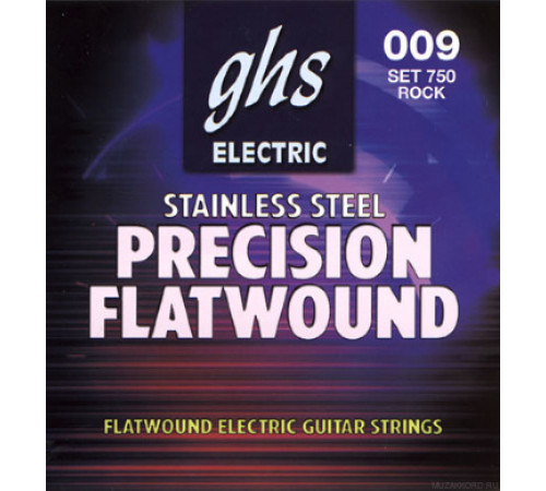 GHS 750 Stainless Steel Precision Flats 9-42  струны для электрогитары, плоская обмотка сталь