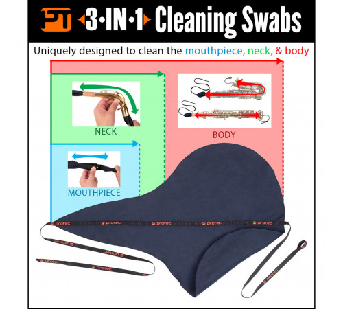 Protec A127 ALTO SAX & SOPRANO SAX (FIXED AND REMOVABLE NECK) 3-IN-1 MICROFIBER SWAB Профессиональная салфетка для протирки корпуса, эса и мундштука для сопрано /альт-саксофонов