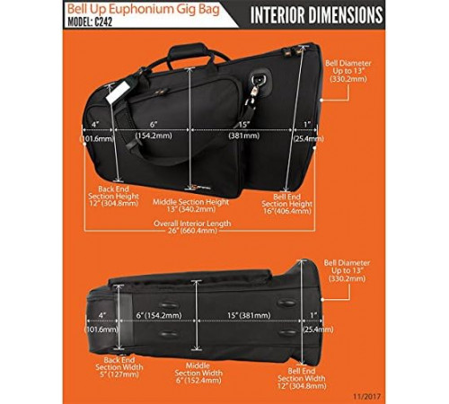 Protec C-242 Gigbag for Euphonium Чехол для эфониума с вертикальным раструбом с рюкзачными лямками