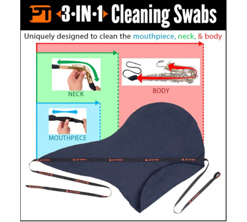 Protec A126 Eb AND A CLARINET 3-IN-1 MICROFIBER SWAB (JOINTS, BARREL, MOUTHPIECE) Профессиональная салфетка для протирки кларнетов Eb